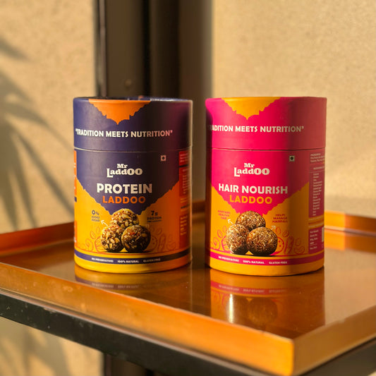 Protein + Hair Nourish Laddoo Ultimate Combo celebration